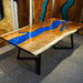 Luxury walnut blue epoxy resin live edge dining table for modern dining rooms