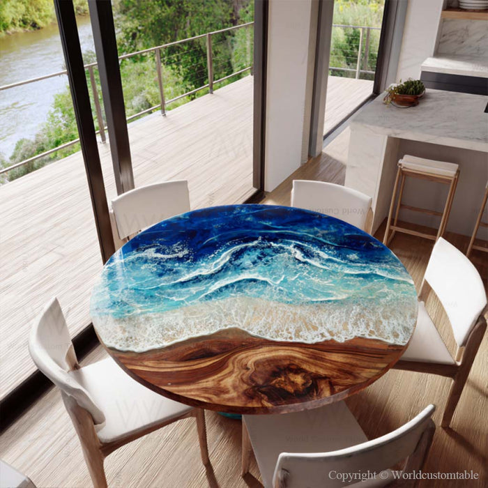 Luxury walnut epoxy coffee table with round resin tabletop