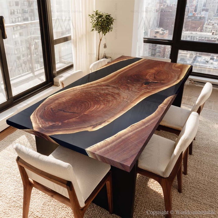 Luxury solid walnut epoxy resin conference table crafted for the USA market.
