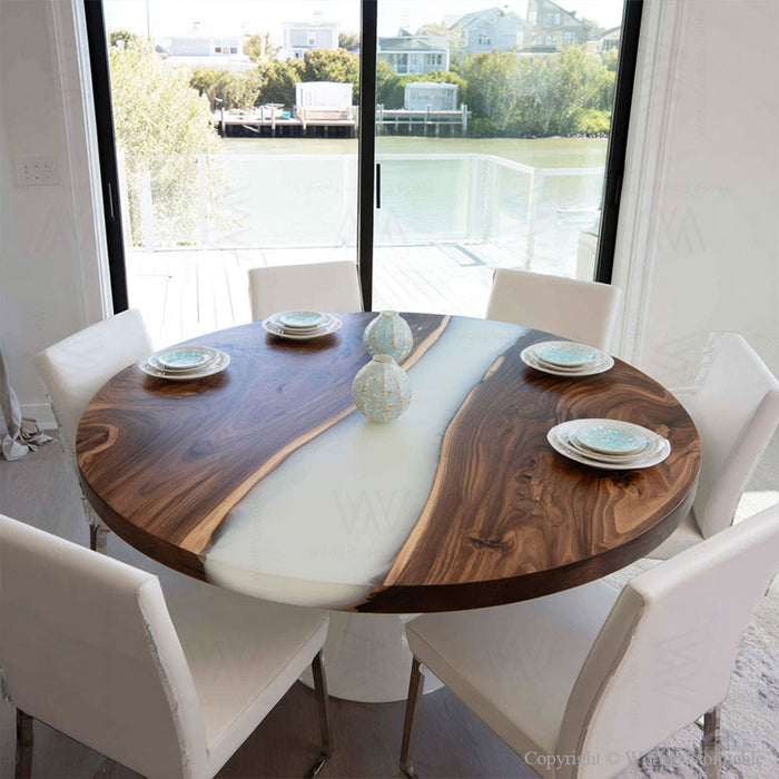 black walnut wood epoxy dinning & coffee table for cozy homes in florida