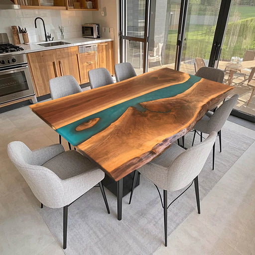 Luxury custom walnut resin tabletop with clear finish