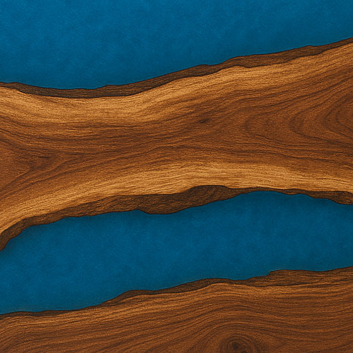 Wooden surface with blue resin inlay