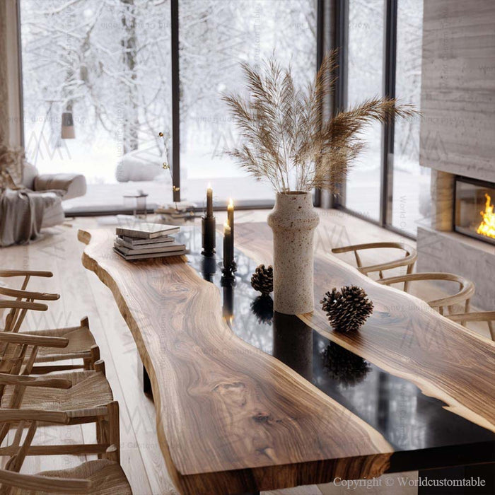 modern black walnut epoxy resin table for dinning & living spaces in california