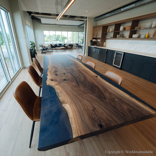 Medium black walnut blue epoxy conference table for studio or dining