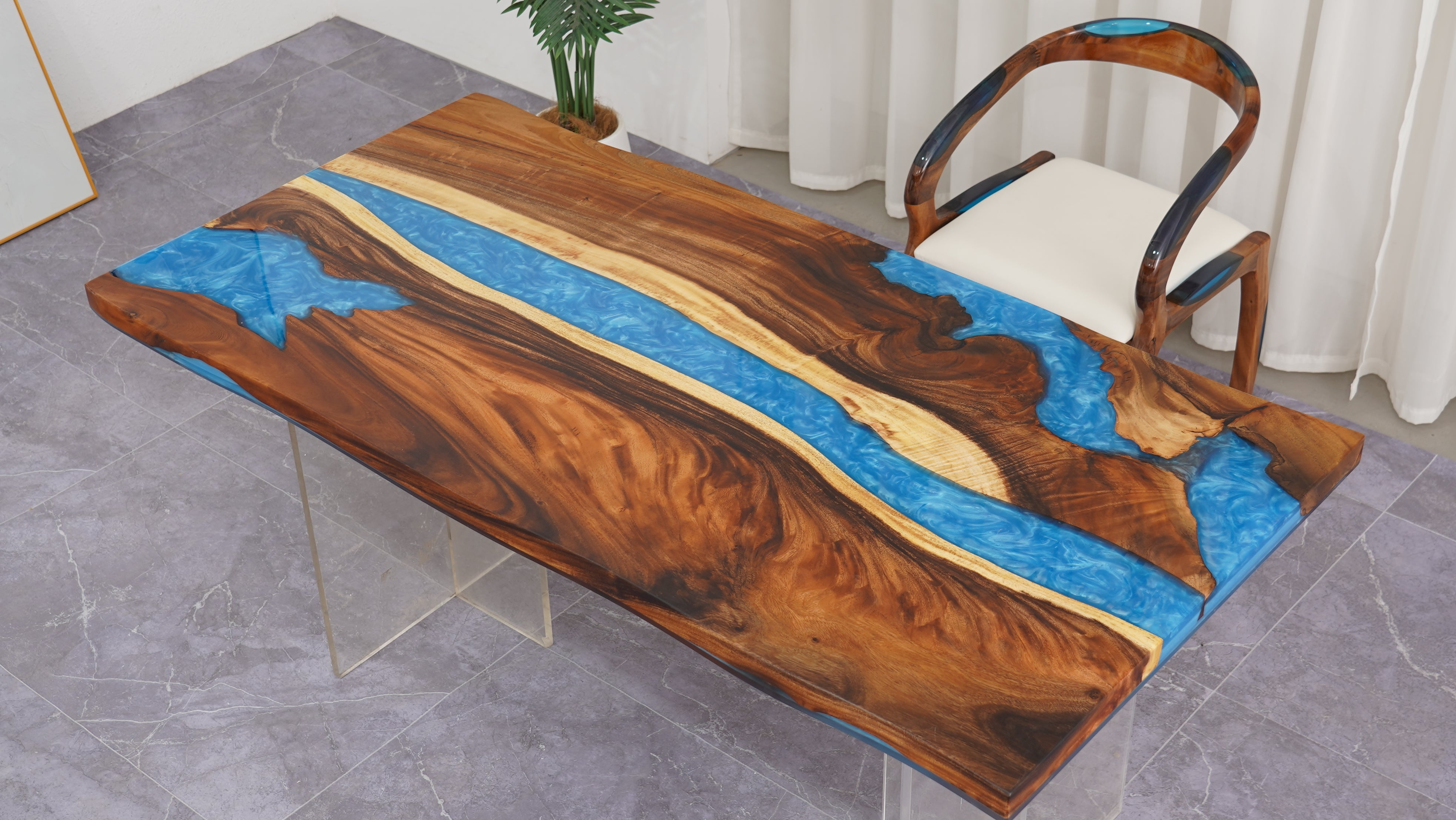 Custom Walnut Epoxy Resin River Bar Table  18" W×120” L