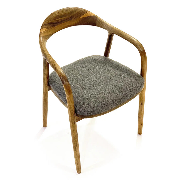 Wooden chair with a gray cushion on a white background