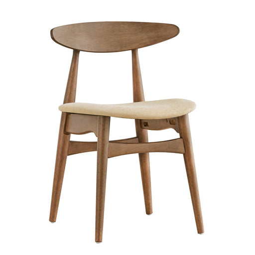 Wooden chair with a white cushion on a white background
