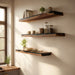 Minimalist epoxy floating shelf made from walnut wood for interiors.
