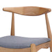 Wooden chair with a gray cushion on a white background