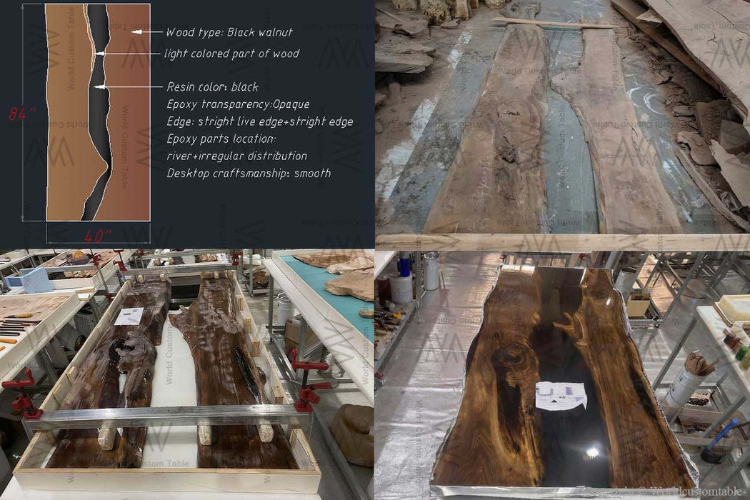 custom black walnut epoxy resin table for modern offices in california