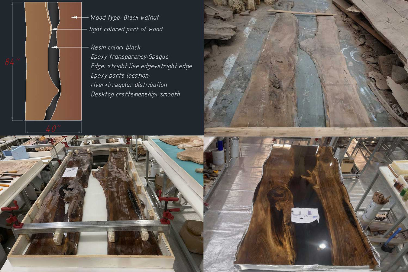 Collage of wooden panels with text overlay and close-up details.