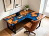 Modern L-shaped epoxy river computer desk for executive office and home workspace