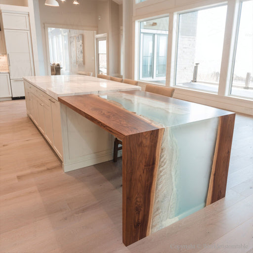 Modern aqua epoxy waterfall table as a luxury office centerpiece