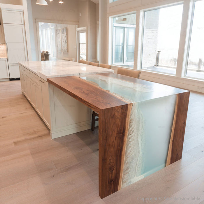 Modern aqua epoxy waterfall table as a luxury office centerpiece