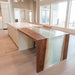 Modern aqua epoxy waterfall table as a luxury office centerpiece