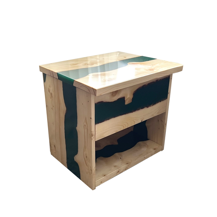 Modern bedroom furniture featuring ash wood epoxy table.