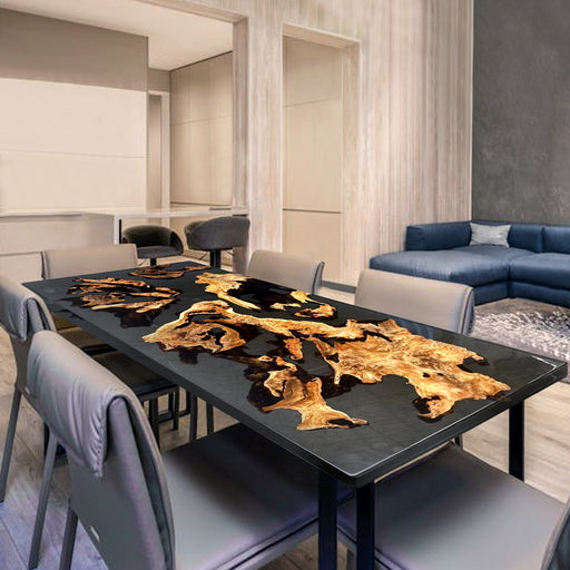 Live edge walnut conference table with epoxy resin, ideal for professional offices.