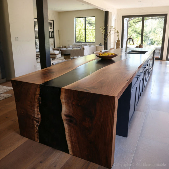 Modern black epoxy waterfall table as a luxury office centerpiece