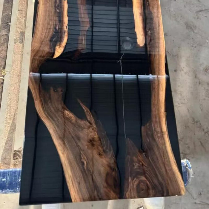 Modern black walnut console table with epoxy resin