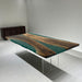 Modern epoxy dining table handcrafted from black walnut and green resin