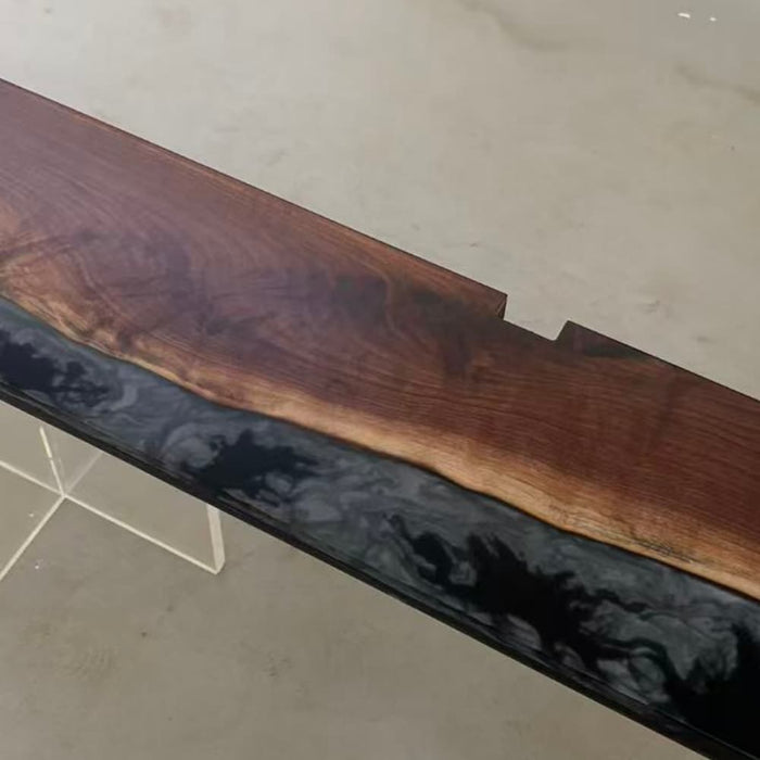 Live edge epoxy floating shelf made from black walnut