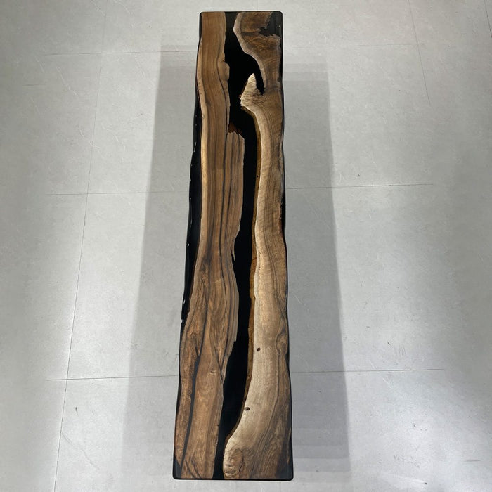modern black walnut hallway table with black resin