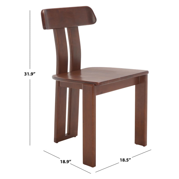 Brown chair with dimensions labeled on a white background