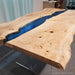 Modern blue resin dining table with natural live edge Poplar
