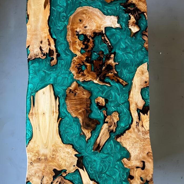 Modern burl green epoxy dining table for contemporary home interiors
