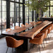 Modern office meeting table made from live edge walnut with epoxy details