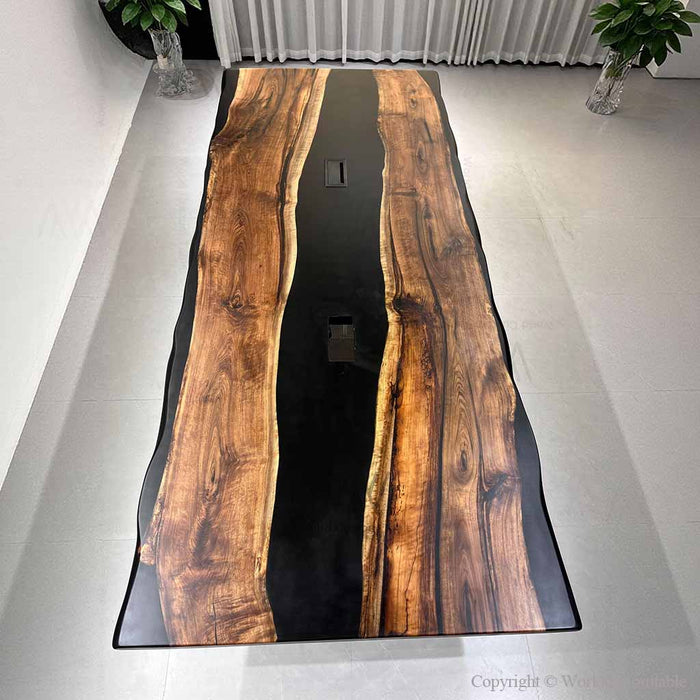 Modern boardroom walnut table with built in power outlets
