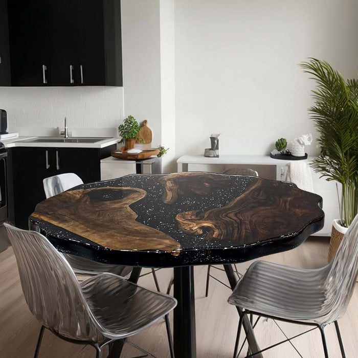 modern black walnut epoxy dinning & coffee table for cozy homes in florida