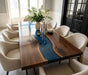 Modern black walnut dining table with blue epoxy resin centerpiece design