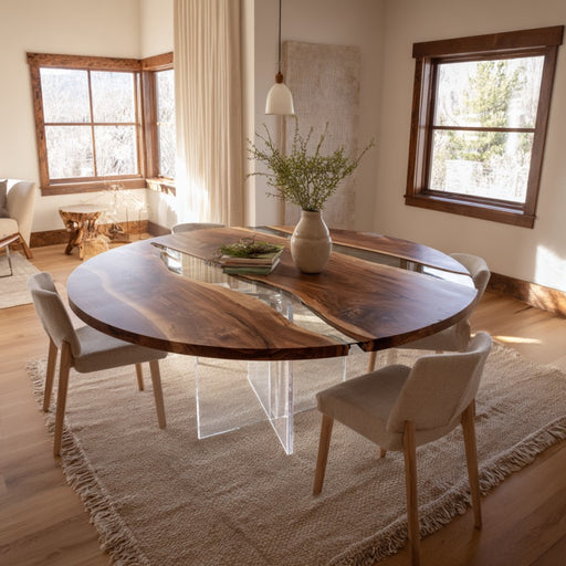 modern wooden epoxy resin table for dinning & living spaces in california