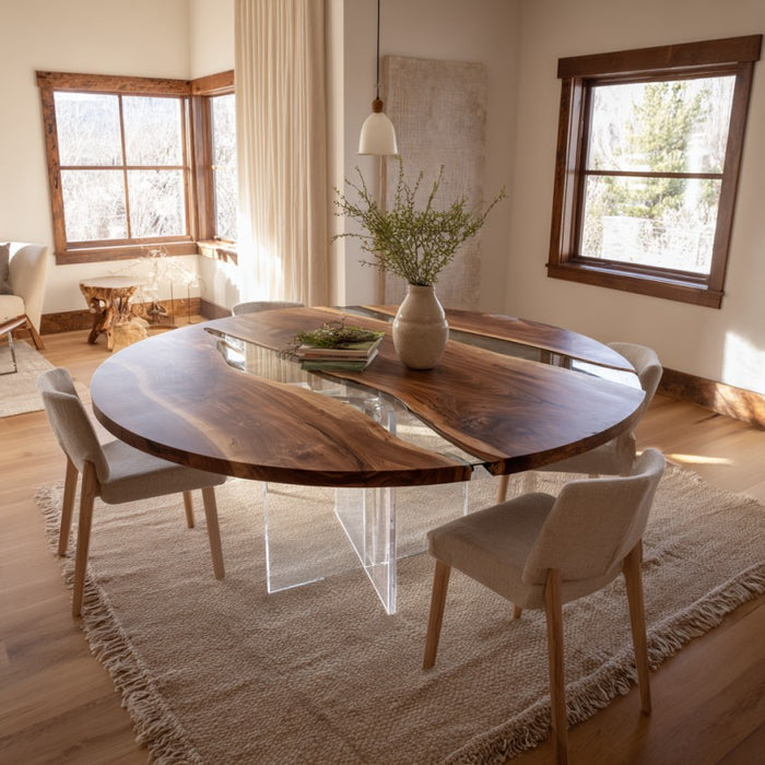 modern wooden epoxy resin table for dinning & living spaces in california