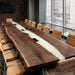Modern epoxy conference table in a corporate meeting room designed for professional discussions and presentations.