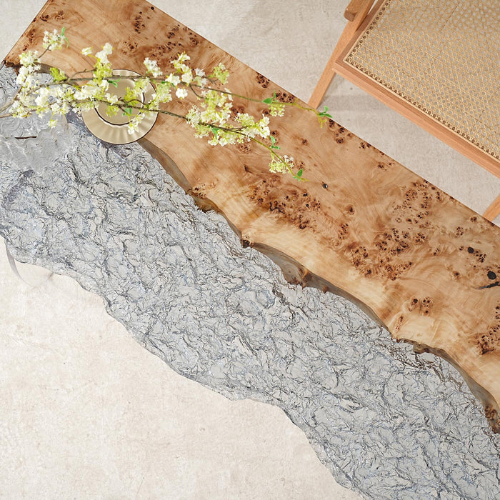 Modern epoxy ice coffee table with live edge wood and ice-like resin