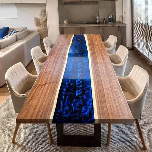 Modern epoxy river dining table made from walnut and resin