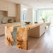 Epoxy river waterfall table styled in a modern interior setting