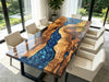 Modern wood dining table with artistic blue epoxy river flow