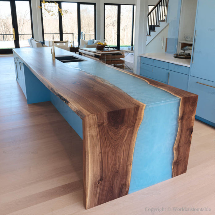 Modern epoxy waterfall table as a luxury office centerpiece