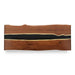 Wooden serving board with black center and gold accents on a white background