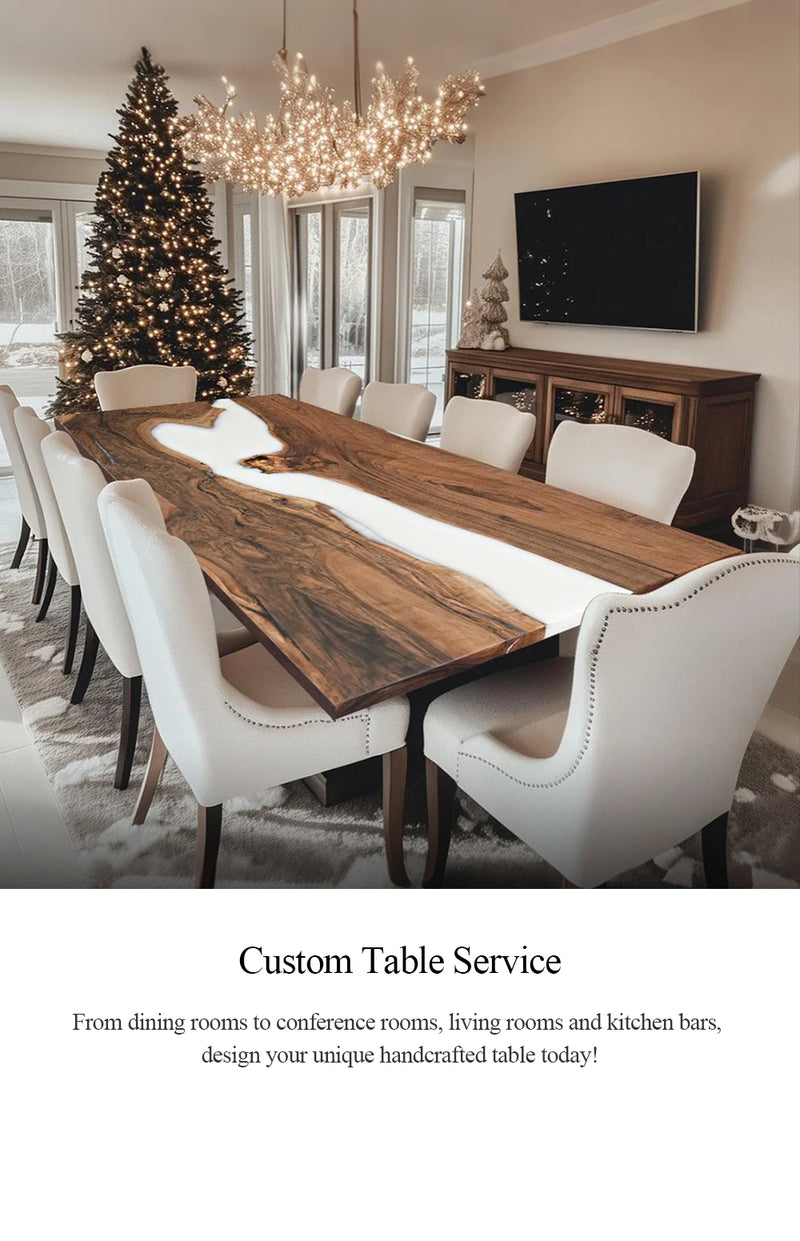A stunning epoxy wood table combining organic textures with contemporary artistry, perfect for modern interior decor.