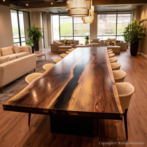 Modern executive conference table made from walnut and black resin