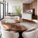 Modern farmhouse dining room featuring walnut and white epoxy table
