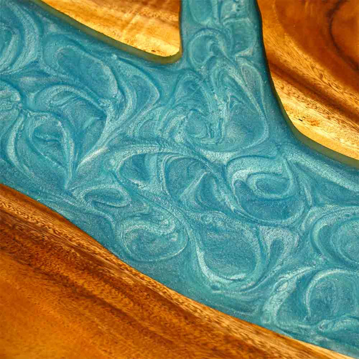 Modern farmhouse style walnut table with artistic resin inlay