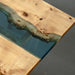 Modern interior table with green resin and poplar wood