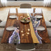 Luxury walnut resin coffee table with glowing LED epoxy centerpiece in US home interior