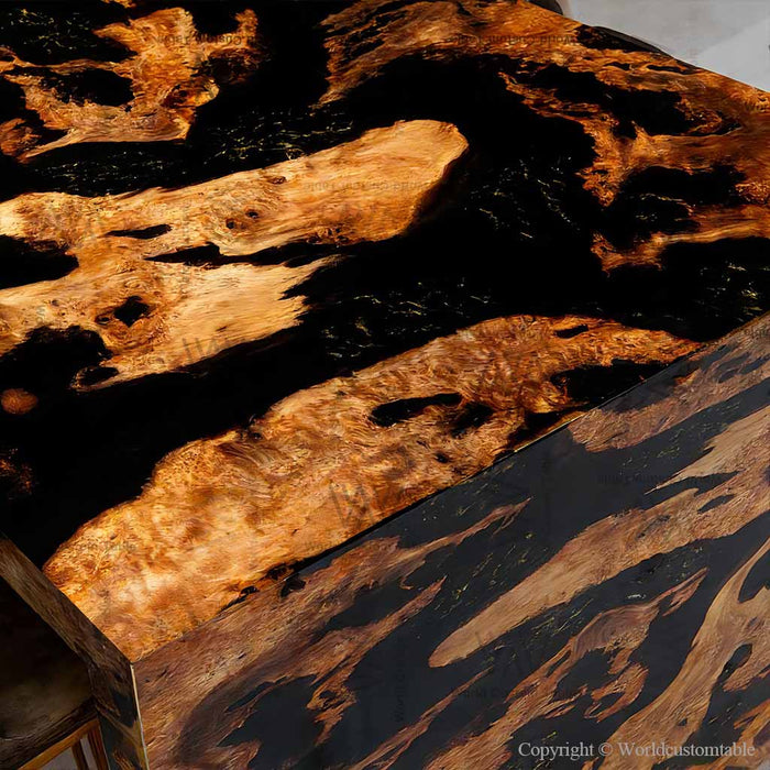 Epoxy waterfall table with black resin used in a modern office