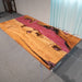 Modern olive wood red epoxy dining table for contemporary interiors